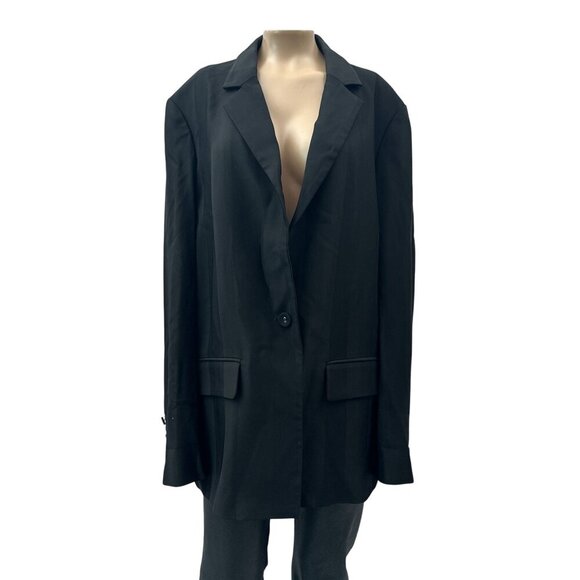 BECK EN Oversized Womens Blazer Jacket Single-Button Lined Long Sleeve Black 10 - Picture 1 of 13